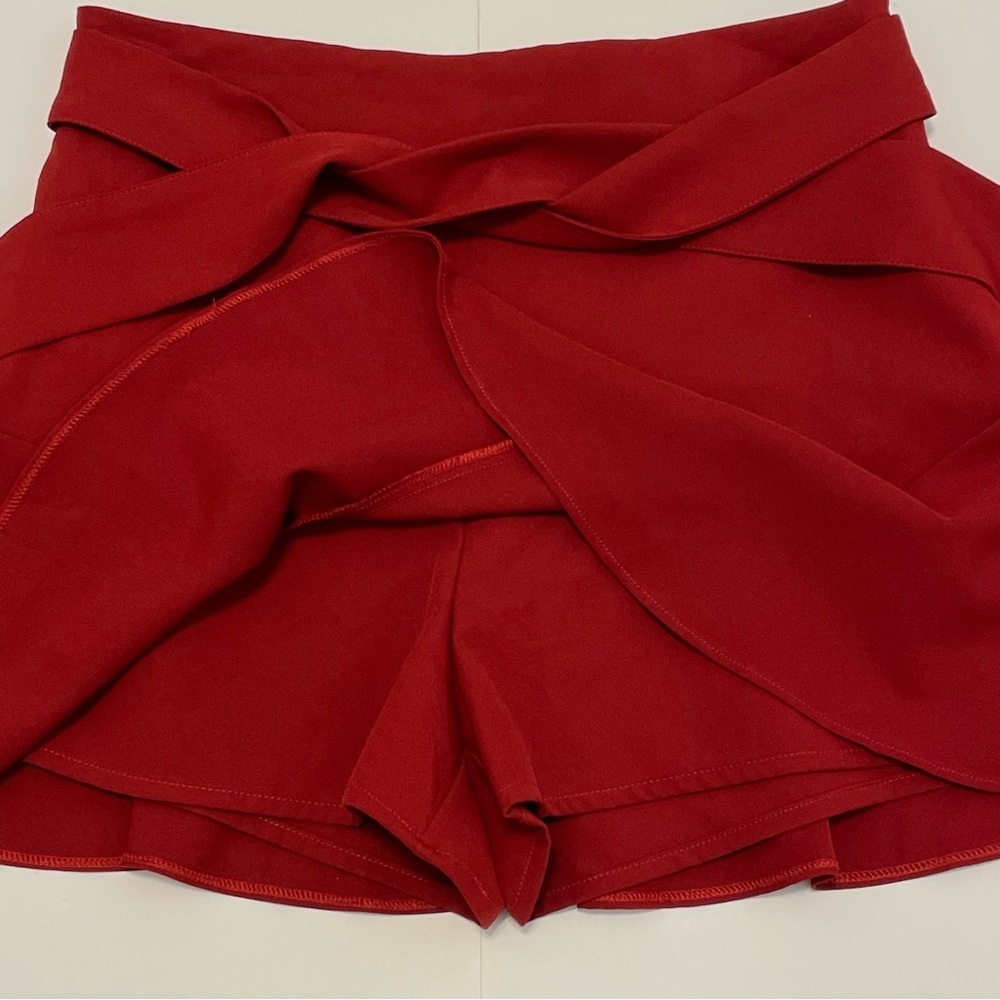Zara Burgundy Red Bow Flounced Hem Women’s Skirt/Skort with Tie Detail Size L - Picture 10 of 15